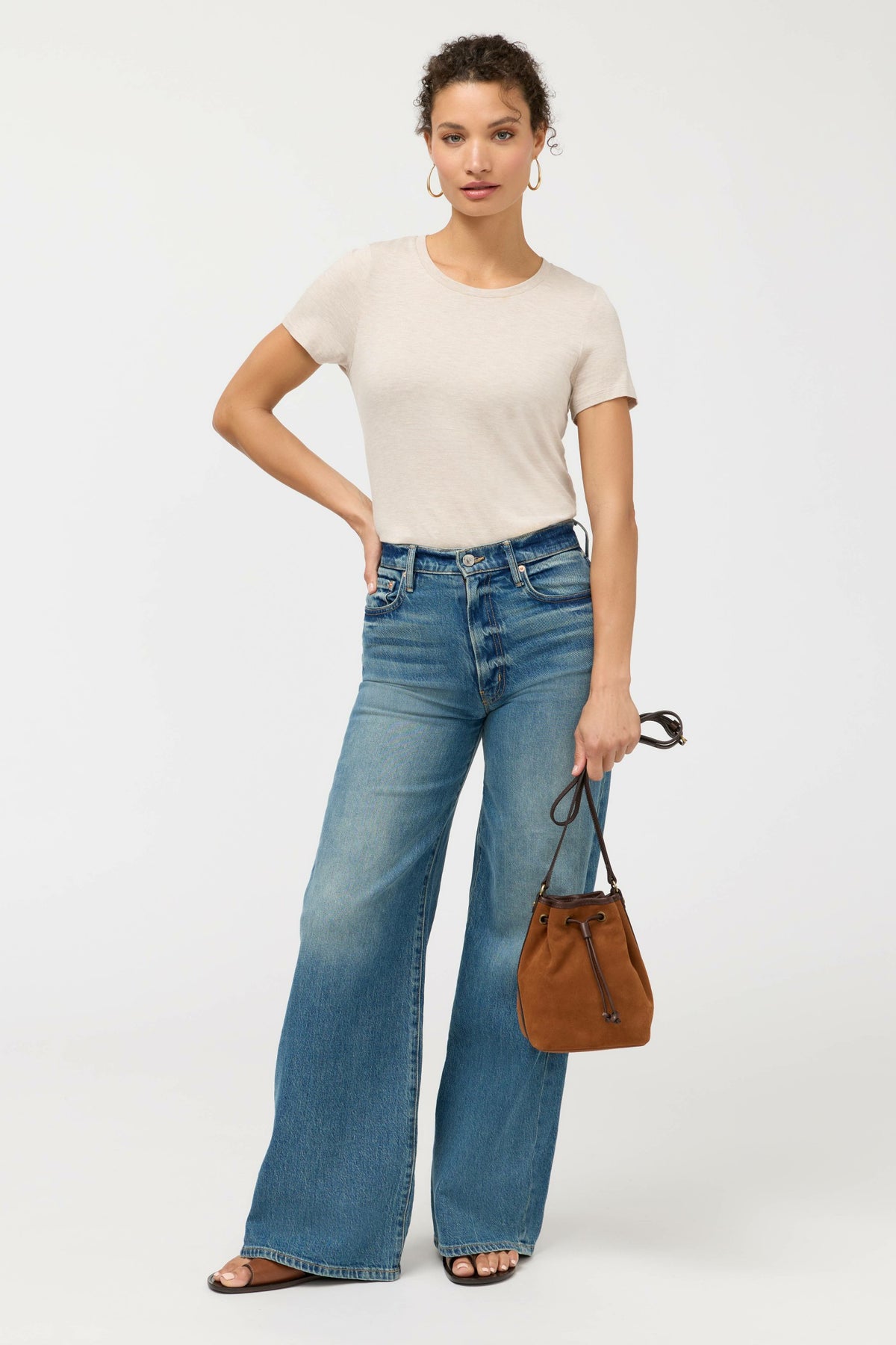 ITALIAN SUEDE CONTRAST TRIM BUCKET BAG