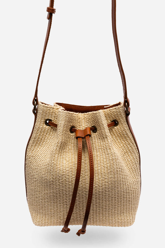 ITALIAN RAFFIA CINCH BUCKET BAG