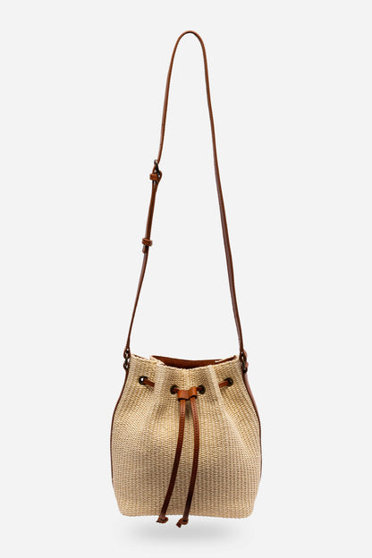 ITALIAN RAFFIA CINCH BUCKET BAG