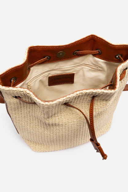 ITALIAN RAFFIA CINCH BUCKET BAG