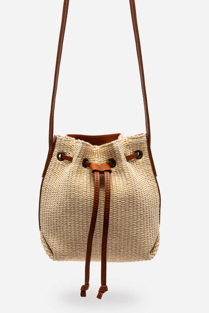 ITALIAN RAFFIA CROSSBODY BUCKET BAG