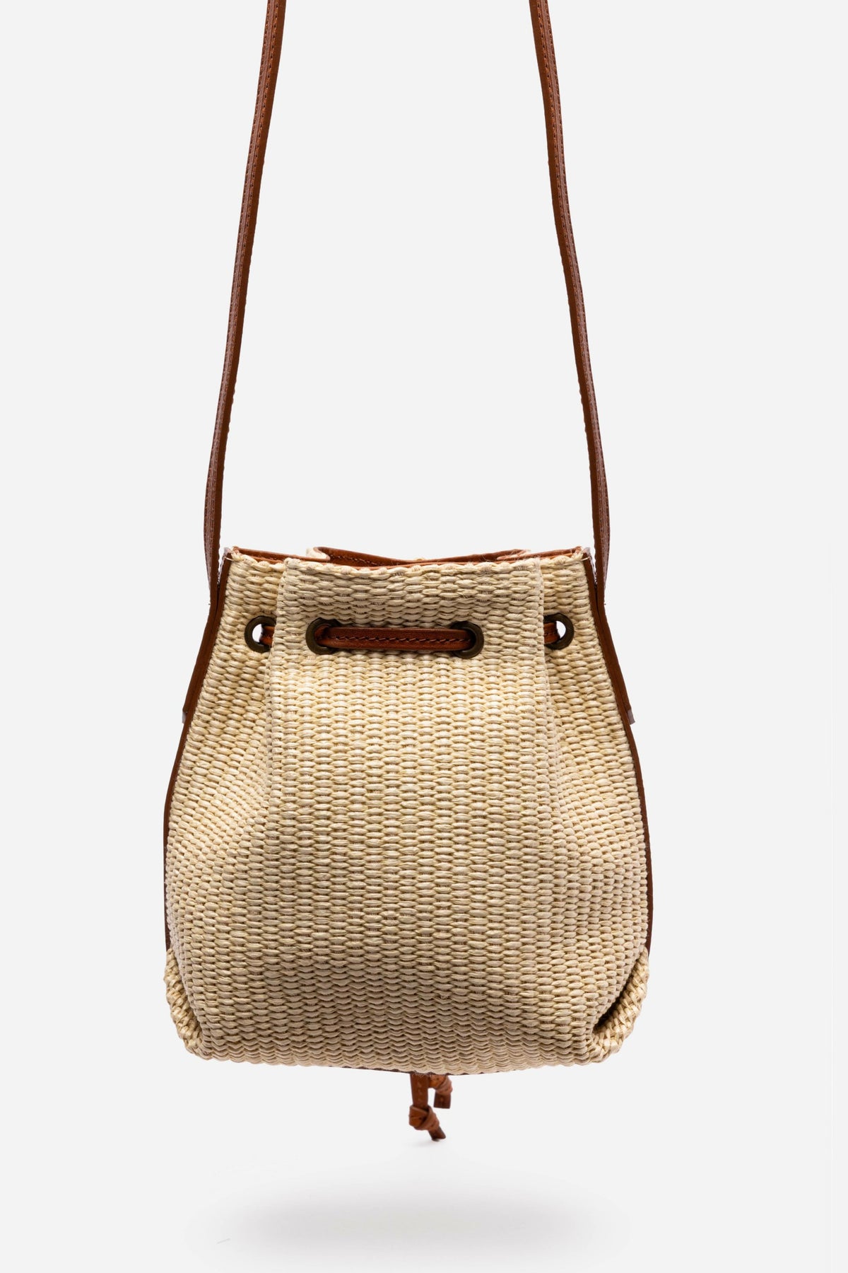 ITALIAN RAFFIA CROSSBODY BUCKET BAG