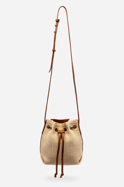 ITALIAN RAFFIA CROSSBODY BUCKET BAG