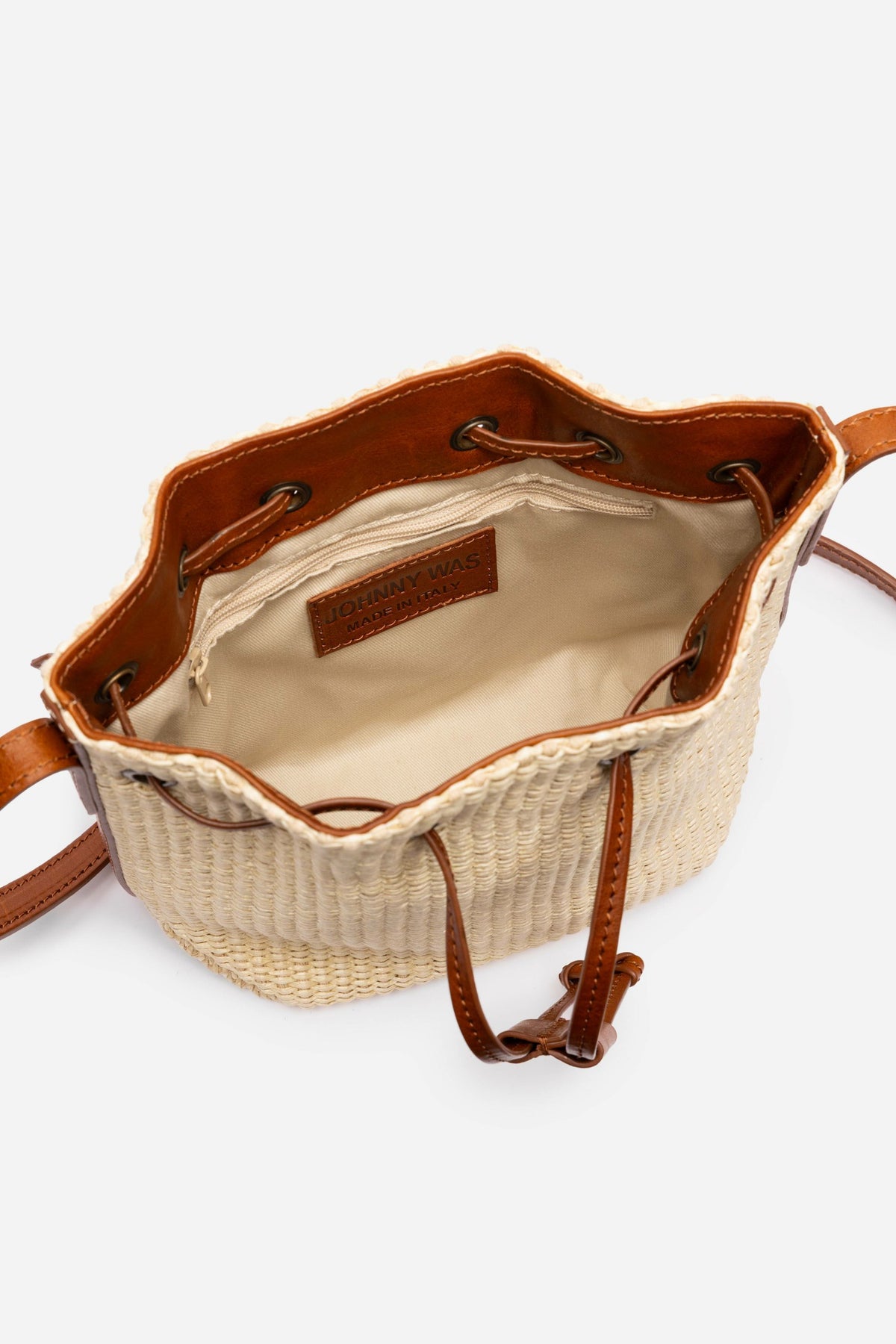 ITALIAN RAFFIA CROSSBODY BUCKET BAG