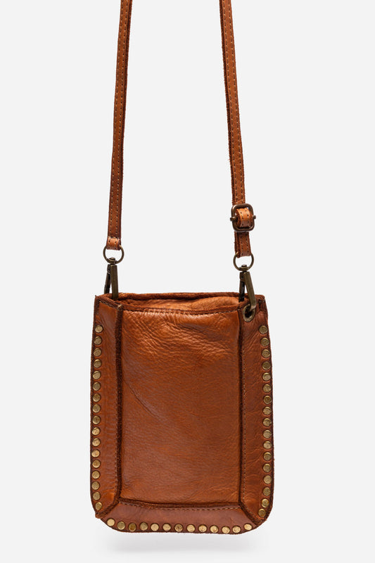 ITALIAN LEATHER STUDDED CELL PHONE CROSSBODY
