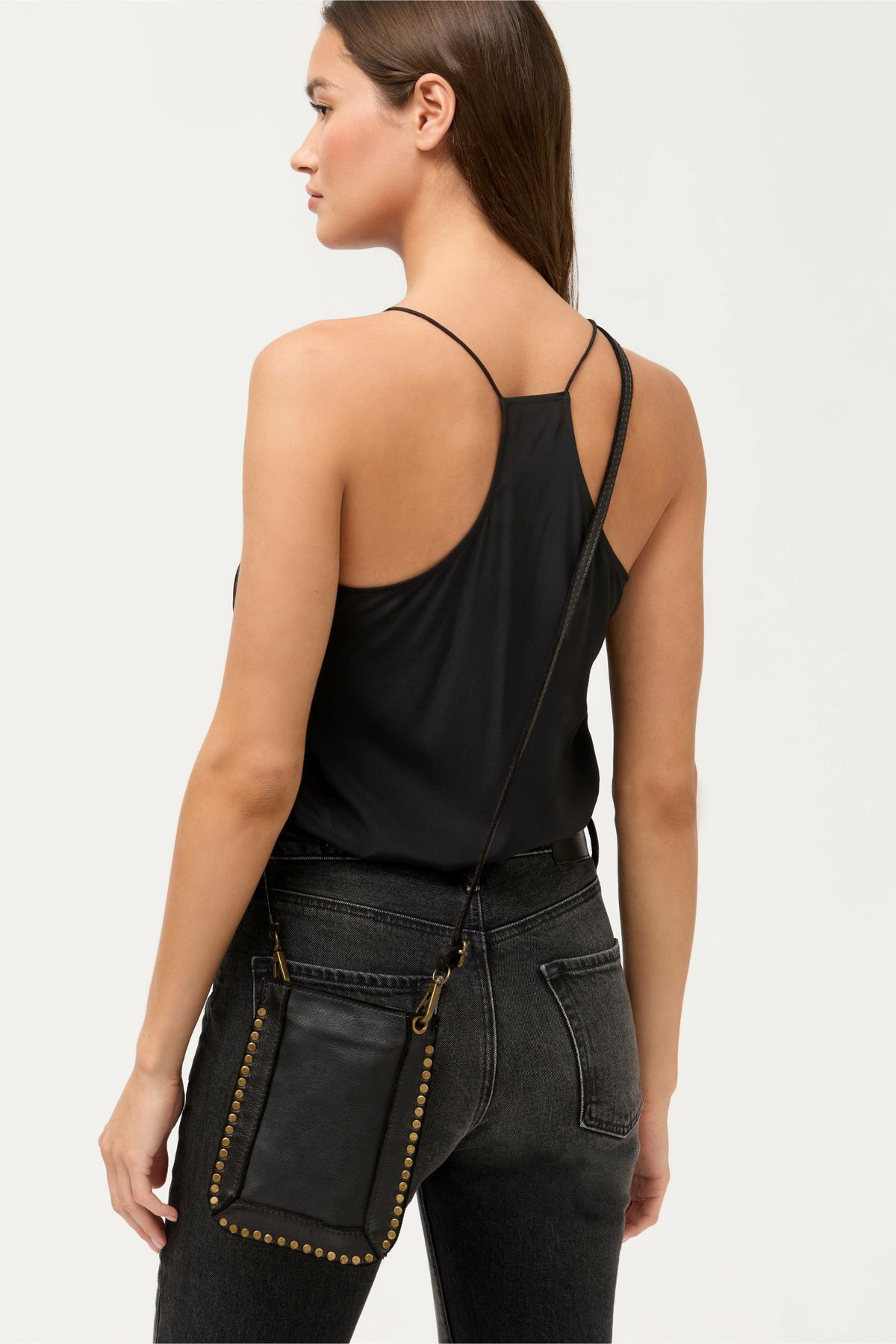 ITALIAN LEATHER STUDDED CELL PHONE CROSSBODY
