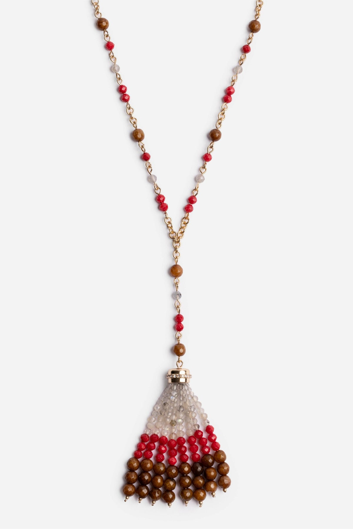 SEMIPRECIOUS BEADED NECKLACE WITH TASSEL