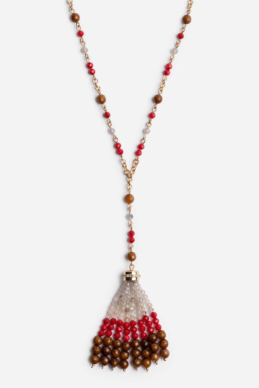 SEMIPRECIOUS BEADED NECKLACE WITH TASSEL