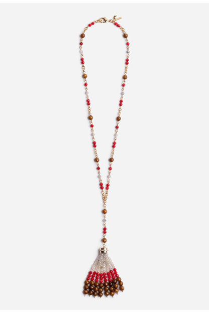 SEMIPRECIOUS BEADED NECKLACE WITH TASSEL