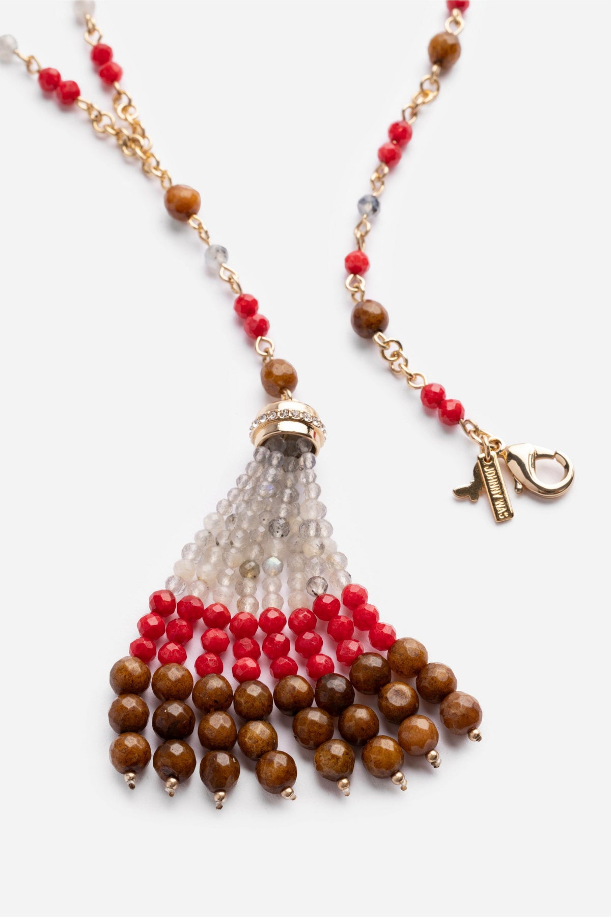 SEMIPRECIOUS BEADED NECKLACE WITH TASSEL