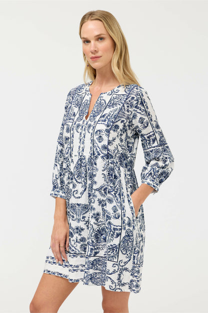 PIPED YOKE TIERED DRESS