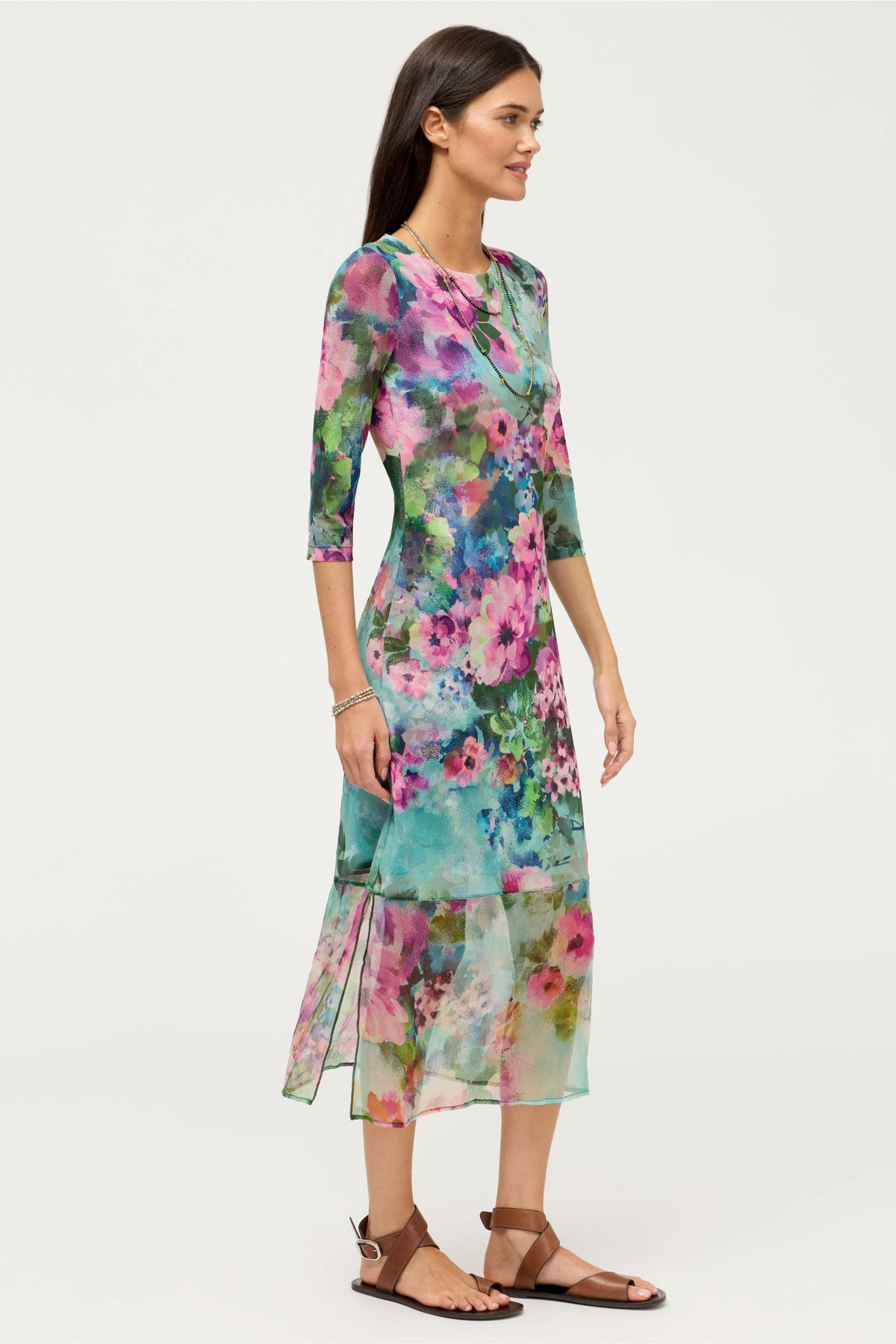 3/4 SLEEVE TULUS MESH MIDI DRESS