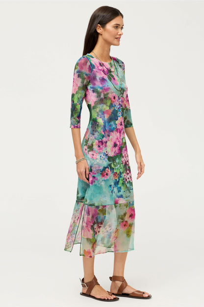3/4 SLEEVE TULUS MESH MIDI DRESS