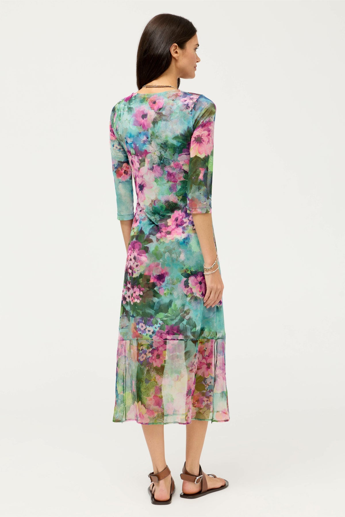 3/4 SLEEVE TULUS MESH MIDI DRESS
