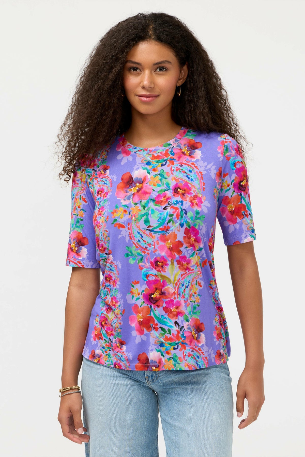 THE JANIE FAVORITE ELBOW SLEEVE CREW NECK SWING TEE