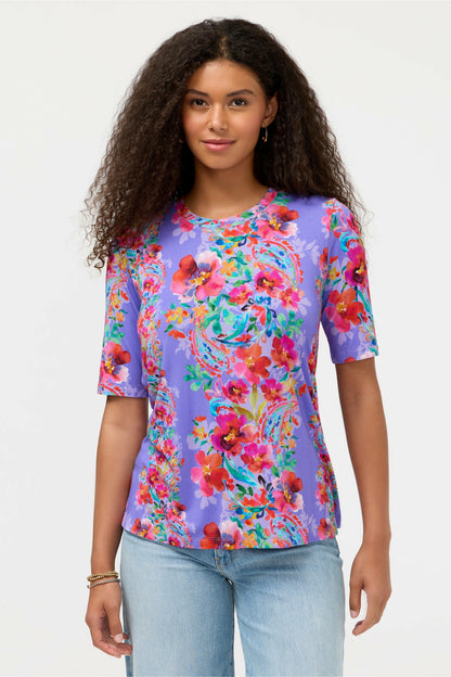 THE JANIE FAVORITE ELBOW SLEEVE CREW NECK SWING TEE