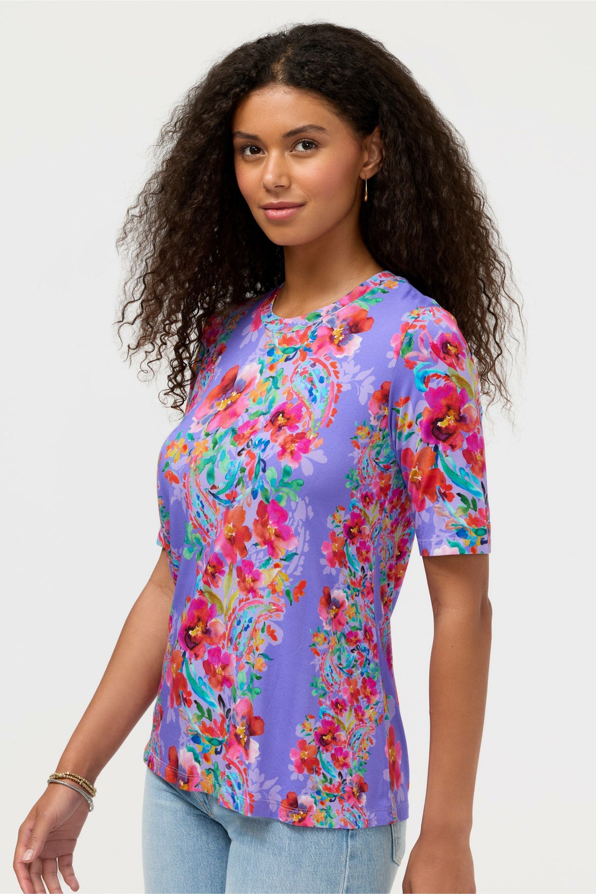 THE JANIE FAVORITE ELBOW SLEEVE CREW NECK SWING TEE