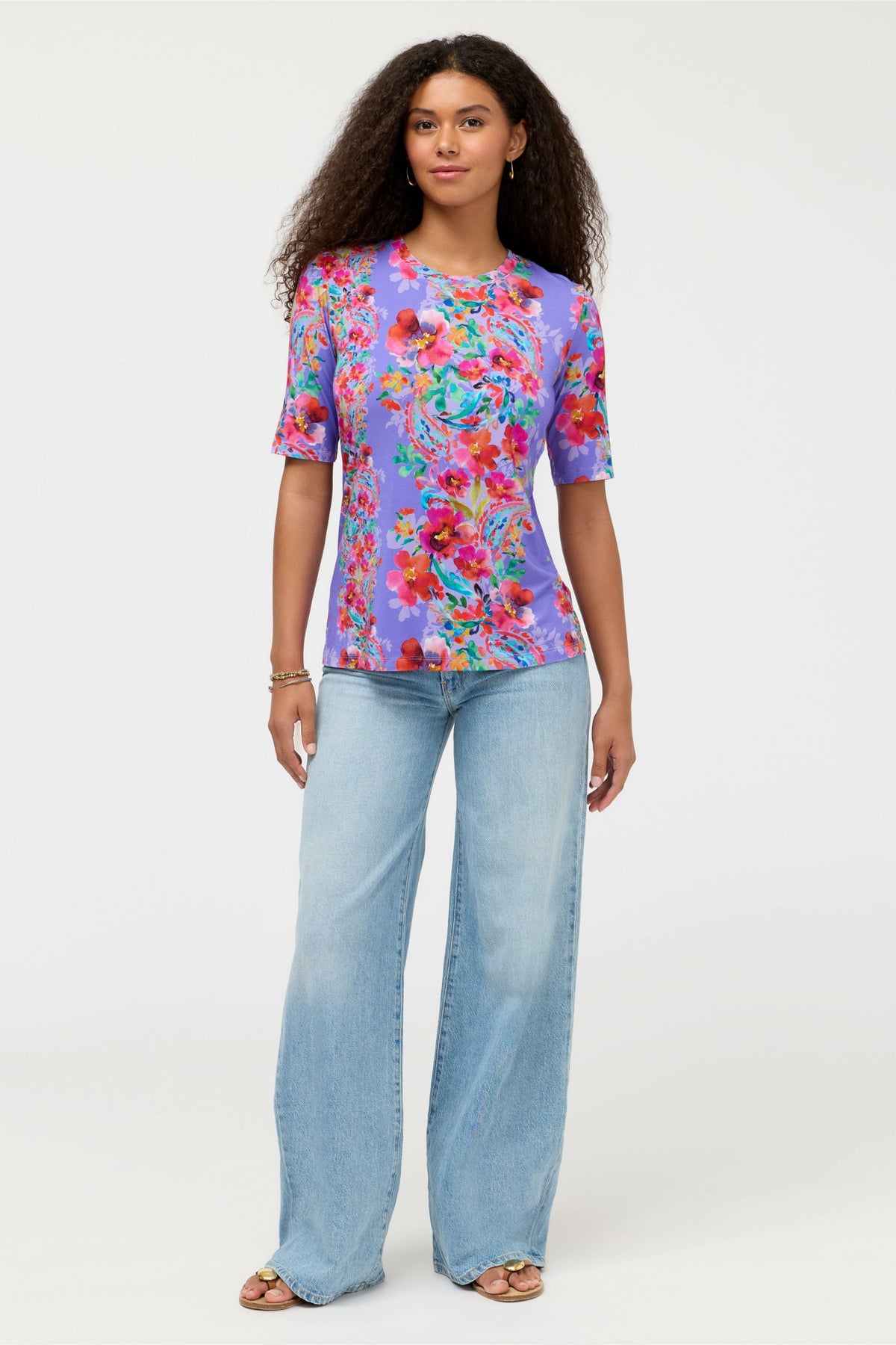THE JANIE FAVORITE ELBOW SLEEVE CREW NECK SWING TEE