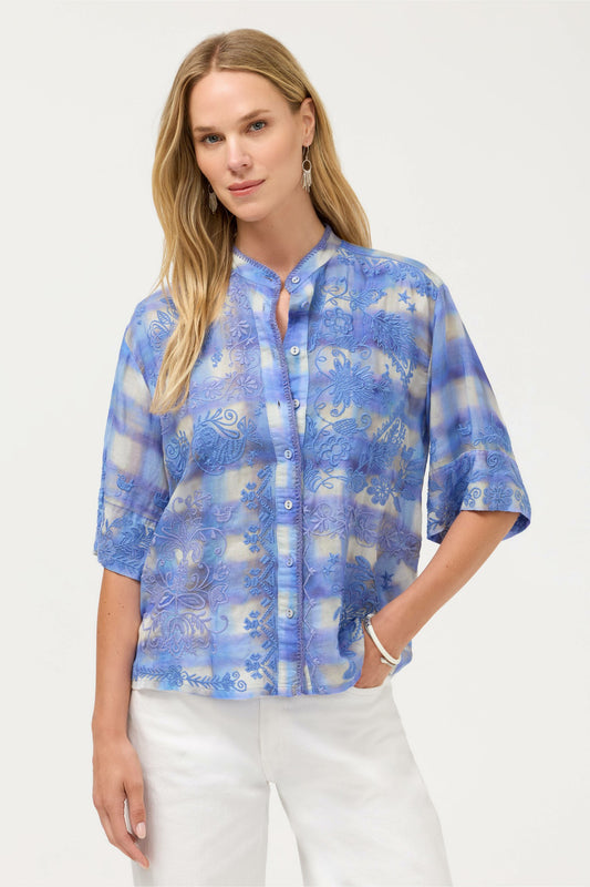 SHORT SLEEVE RELAXED MANDARIN COLLAR SHIRT