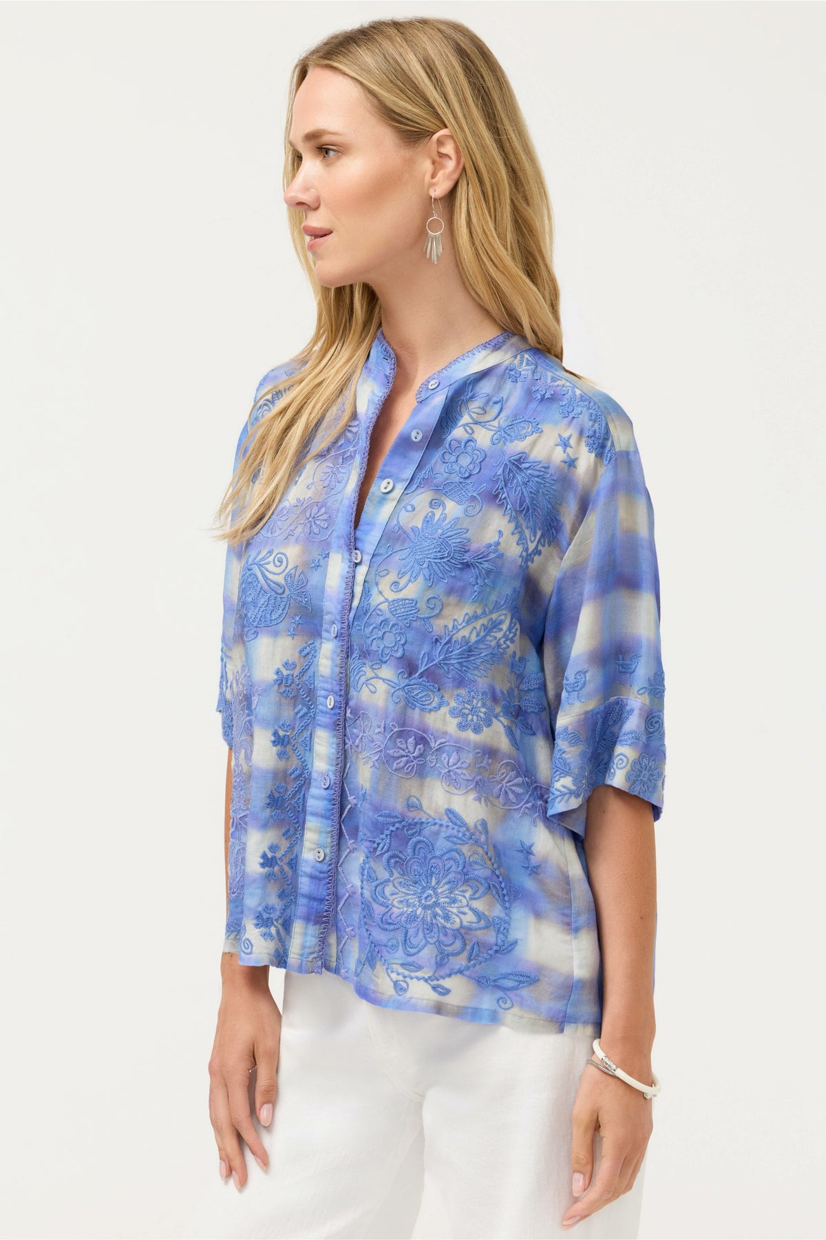 SHORT SLEEVE RELAXED MANDARIN COLLAR SHIRT
