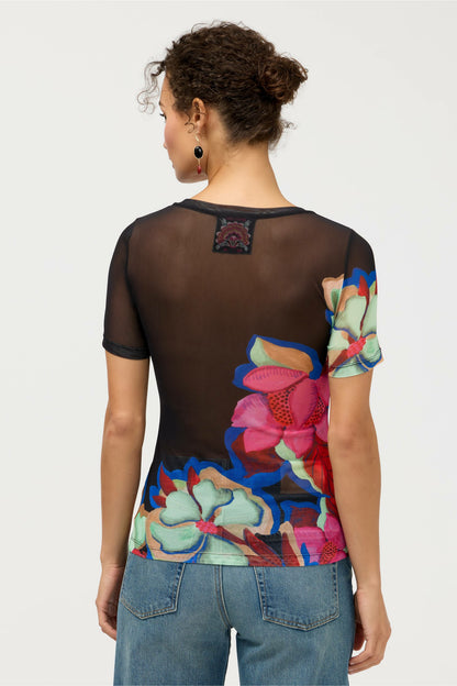 SHORT SLEEVE SCOOP NECK MESH TEE