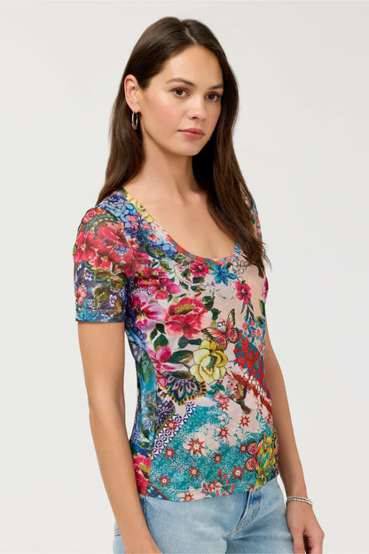 SHORT SLEEVE SCOOP NECK MESH TEE