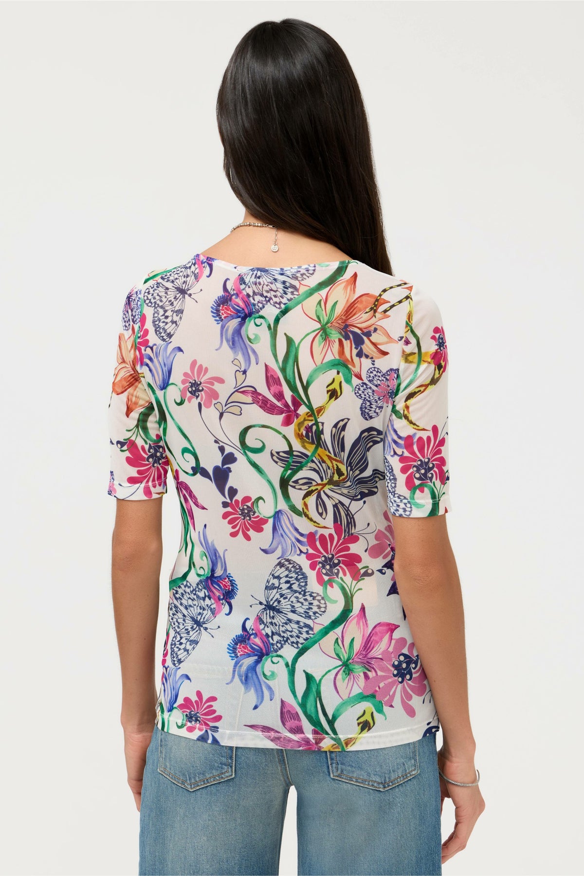 ELBOW SLEEVE BOAT NECK MESH TOP
