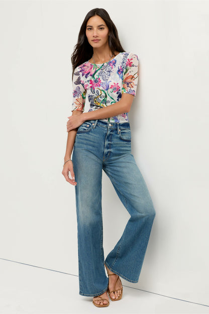 ELBOW SLEEVE BOAT NECK MESH TOP