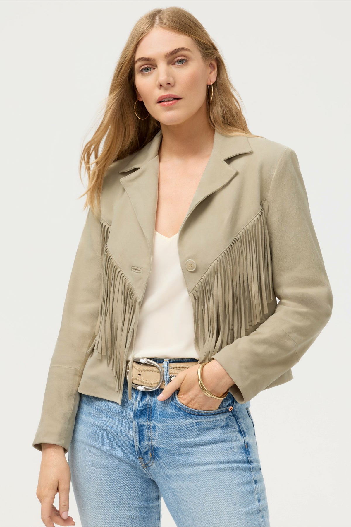 CROPPED FRINGE ITALIAN SUEDE JACKET