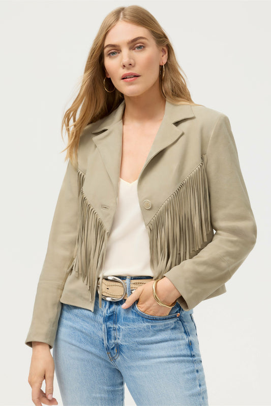 CROPPED FRINGE ITALIAN SUEDE JACKET