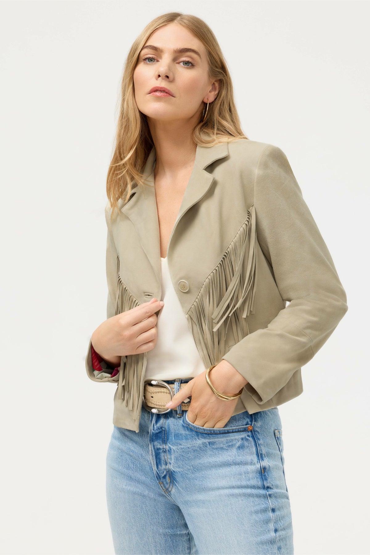 CROPPED FRINGE ITALIAN SUEDE JACKET