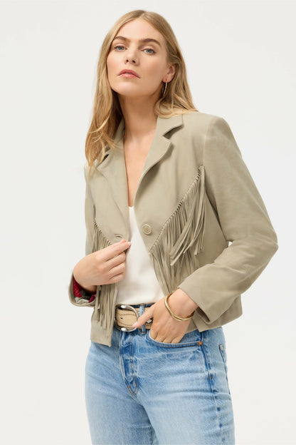 CROPPED FRINGE ITALIAN SUEDE JACKET