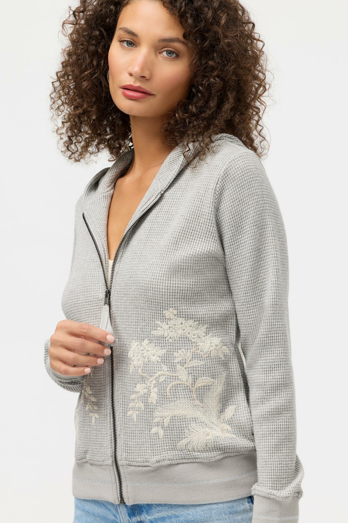 METALLIC THERMAL ZIP UP HOODIE