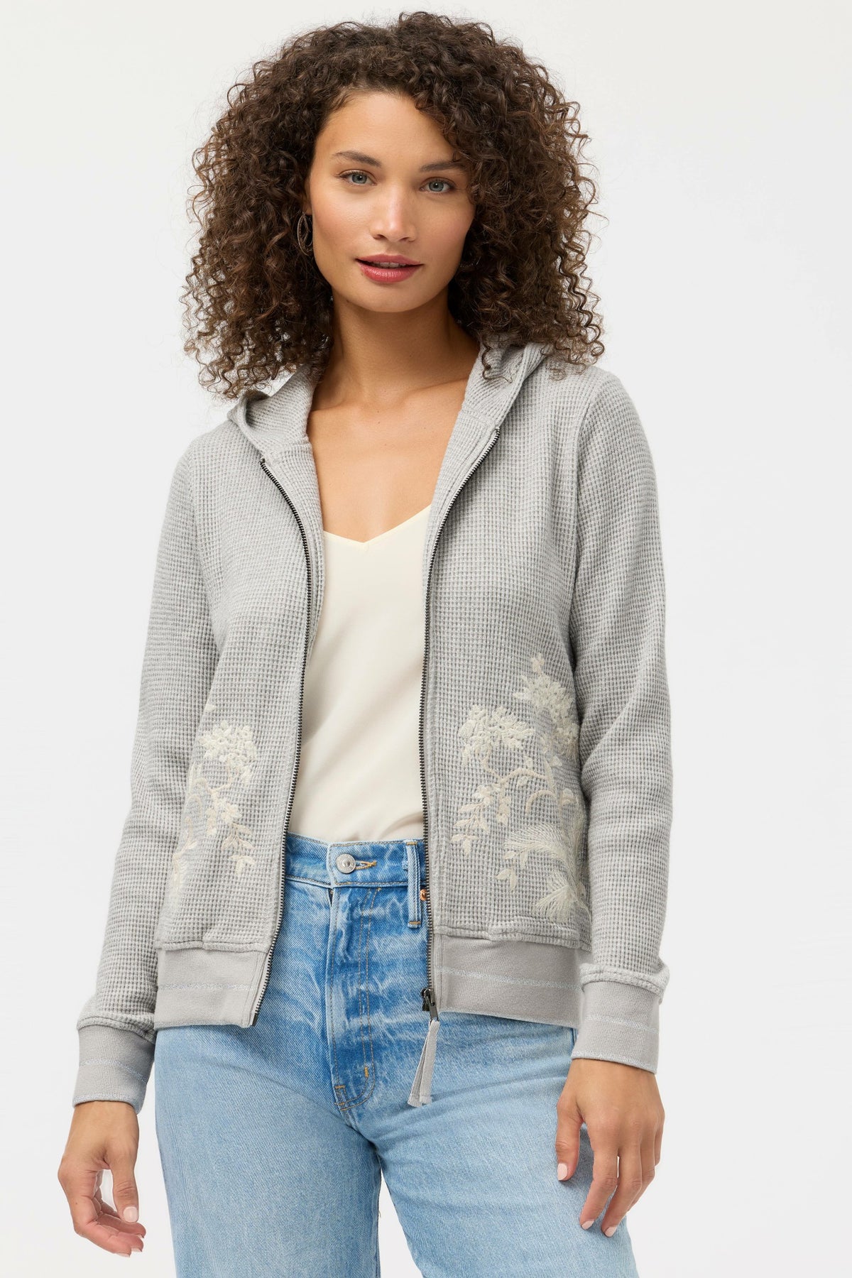 METALLIC THERMAL ZIP UP HOODIE