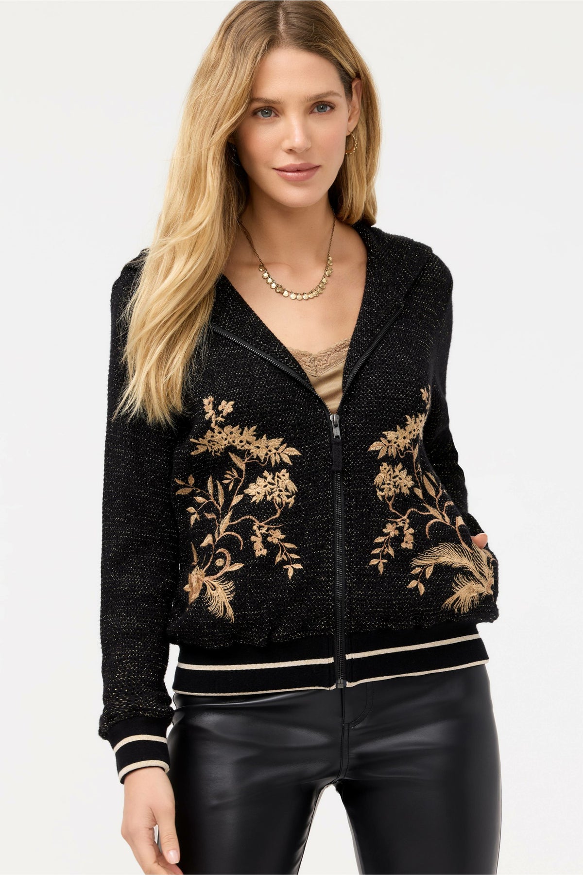 METALLIC THERMAL ZIP UP HOODIE