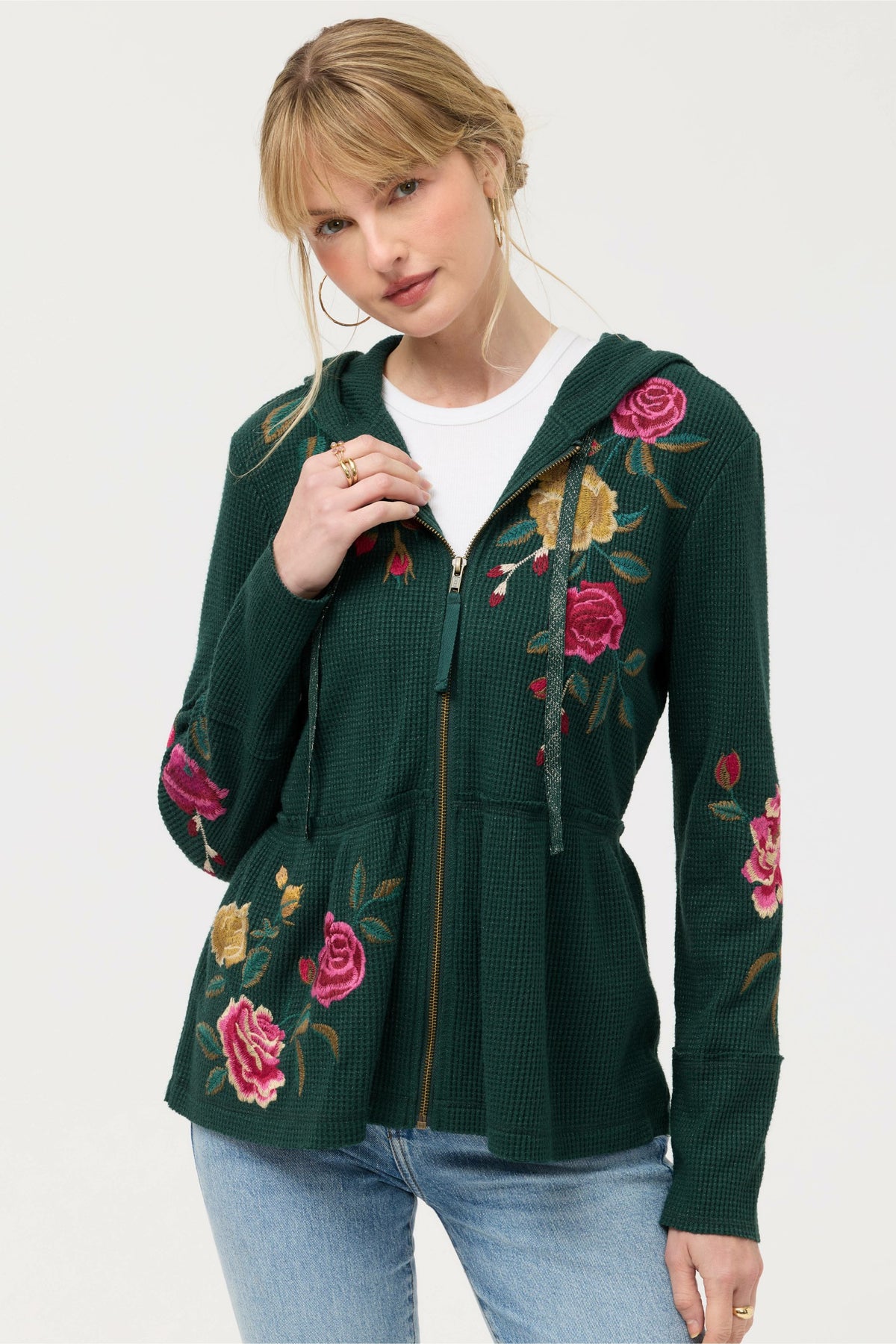PEPLUM METALLIC THERMAL HOODIE
