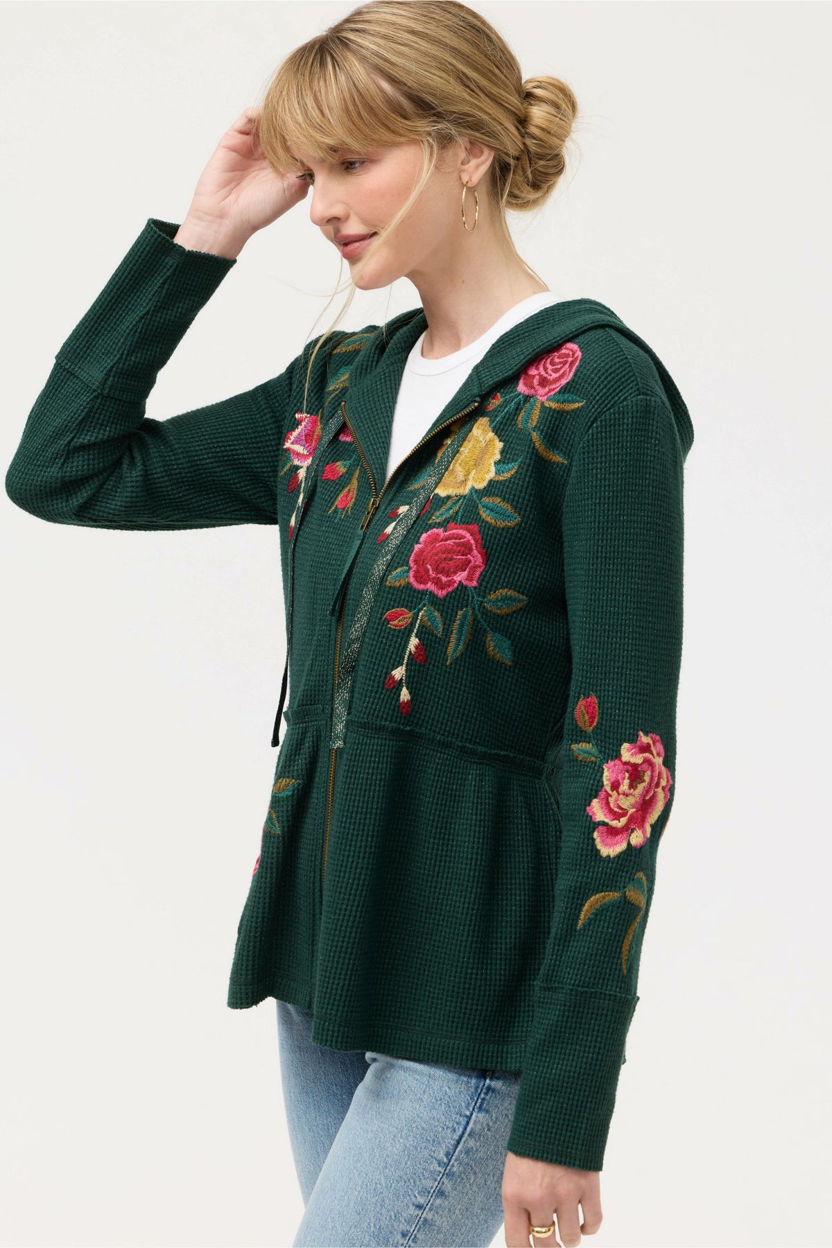 PEPLUM METALLIC THERMAL HOODIE