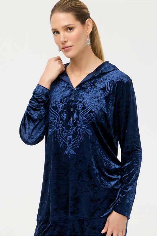 CRUSHED VELVET PULL ON HOODIE