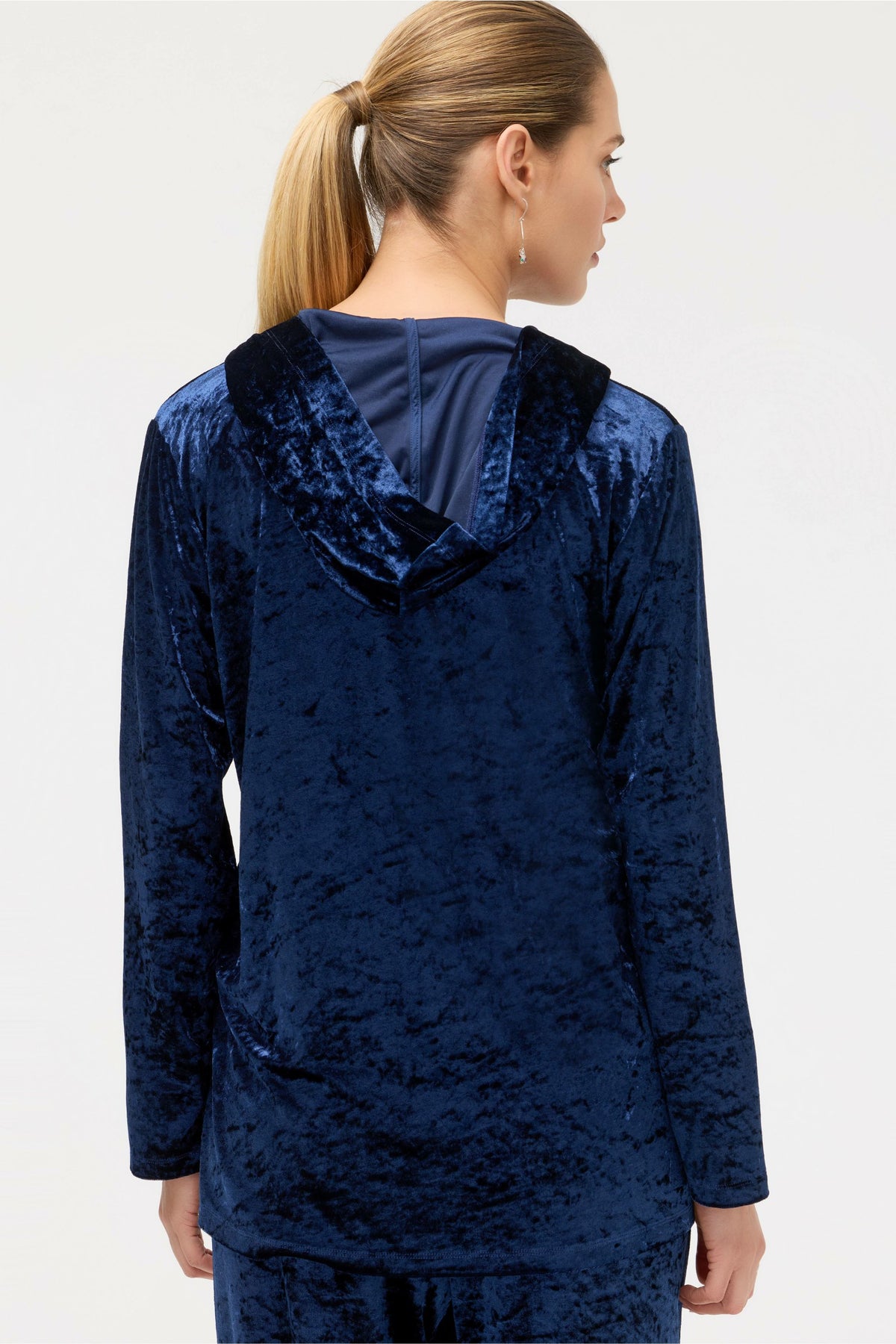 CRUSHED VELVET PULL ON HOODIE