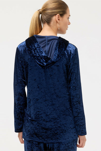 CRUSHED VELVET PULL ON HOODIE