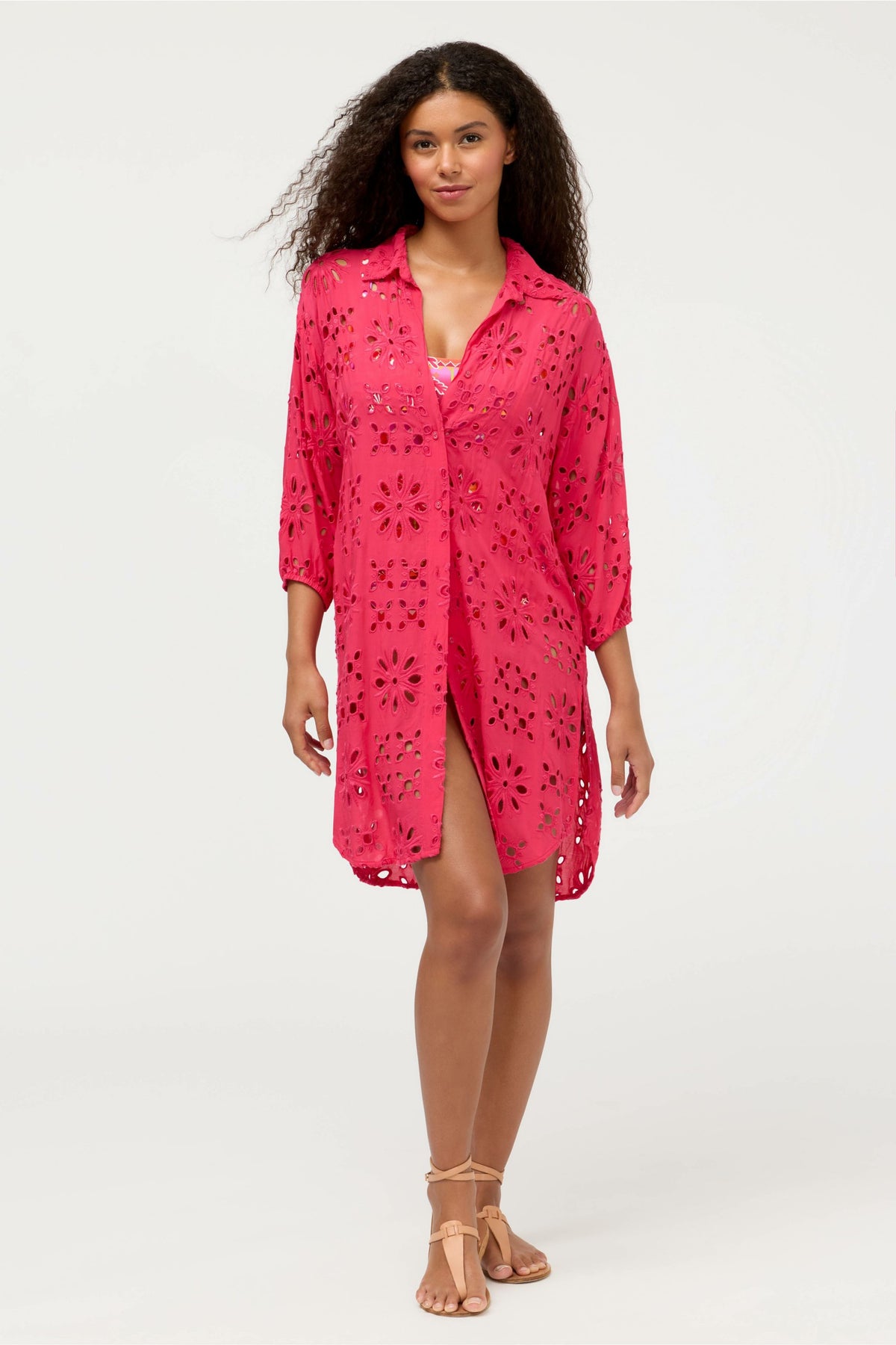 EYELET BUTTON DOWN SHIRT DRESS