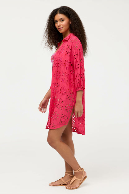 EYELET BUTTON DOWN SHIRT DRESS