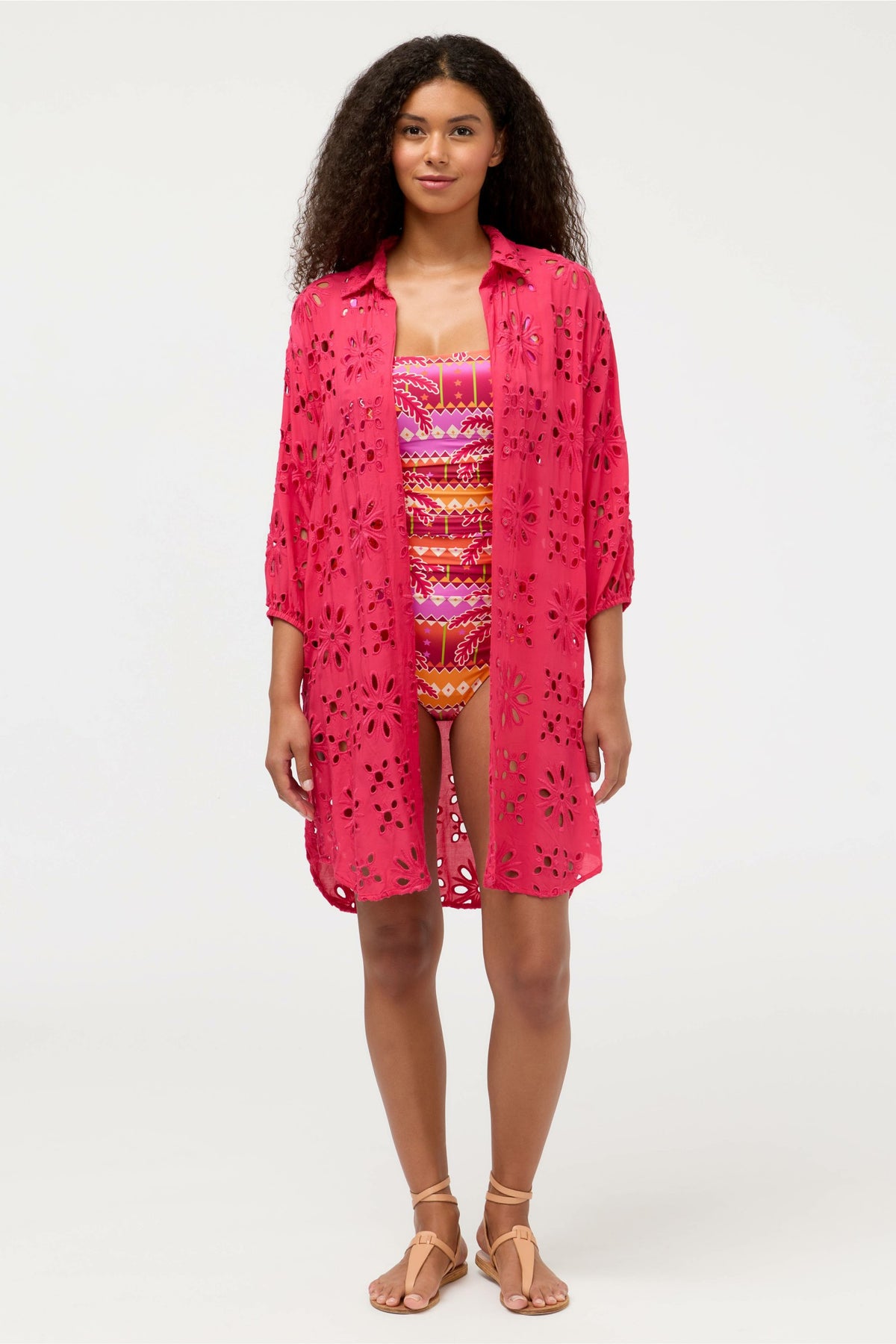 EYELET BUTTON DOWN SHIRT DRESS