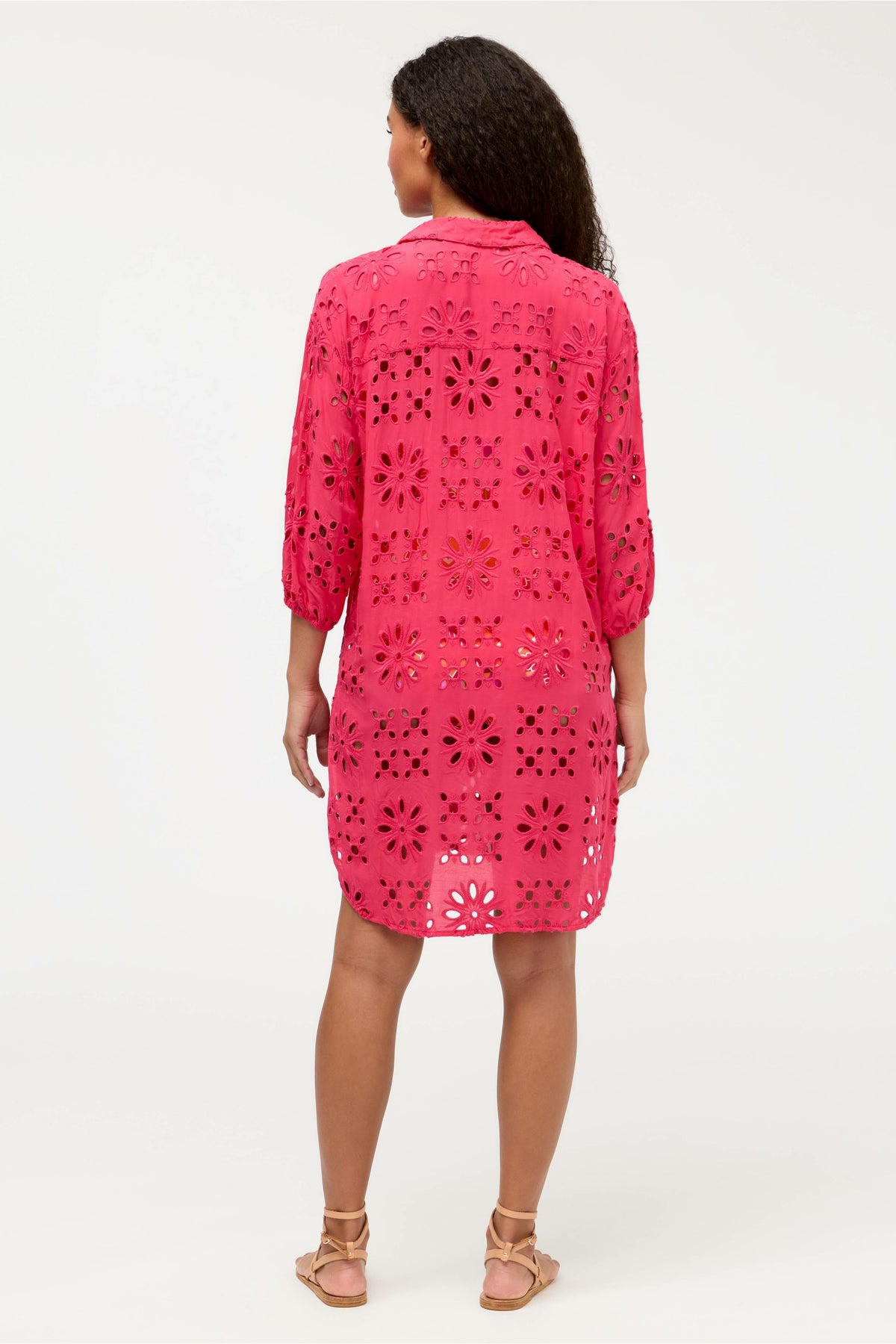 EYELET BUTTON DOWN SHIRT DRESS