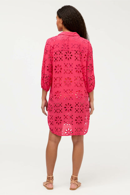 EYELET BUTTON DOWN SHIRT DRESS
