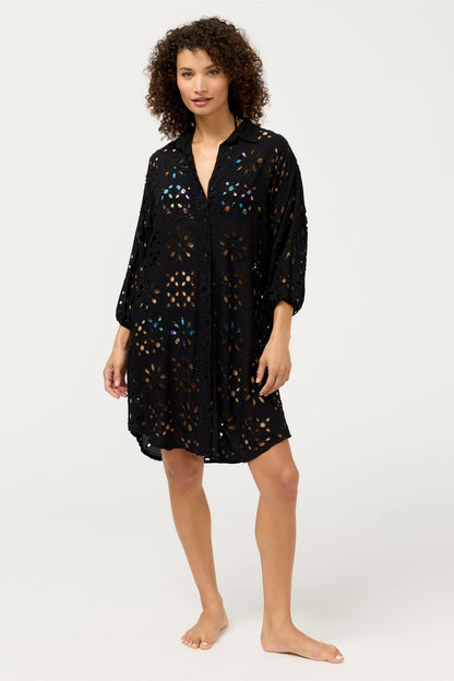 EYELET BUTTON DOWN SHIRT DRESS