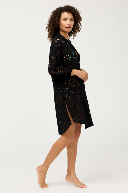 EYELET BUTTON DOWN SHIRT DRESS