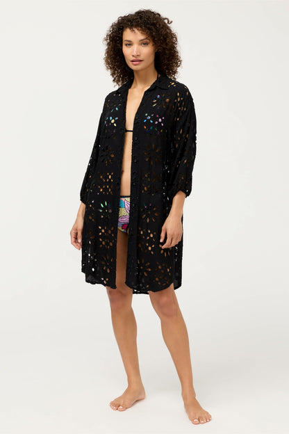 EYELET BUTTON DOWN SHIRT DRESS