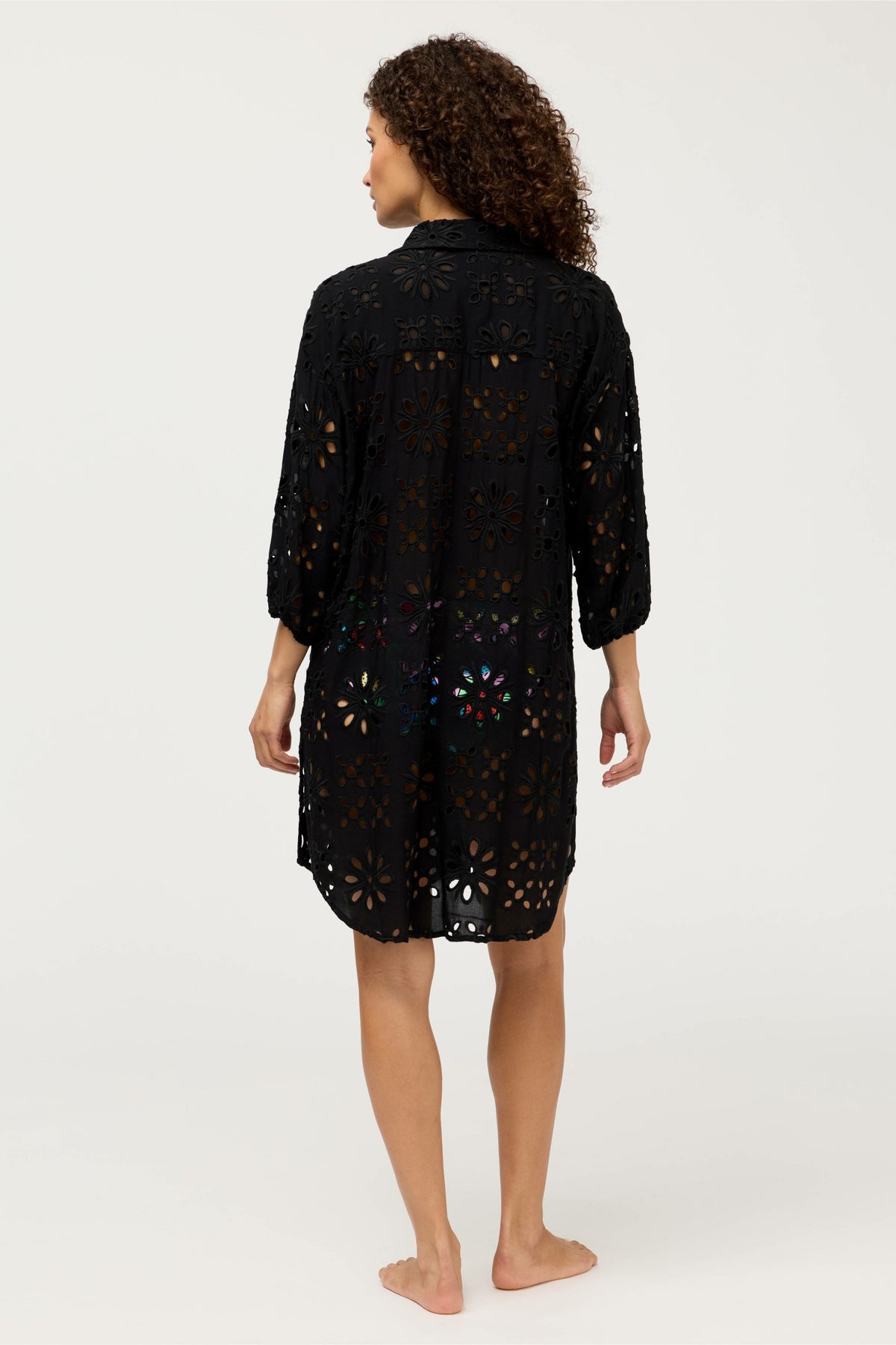 EYELET BUTTON DOWN SHIRT DRESS