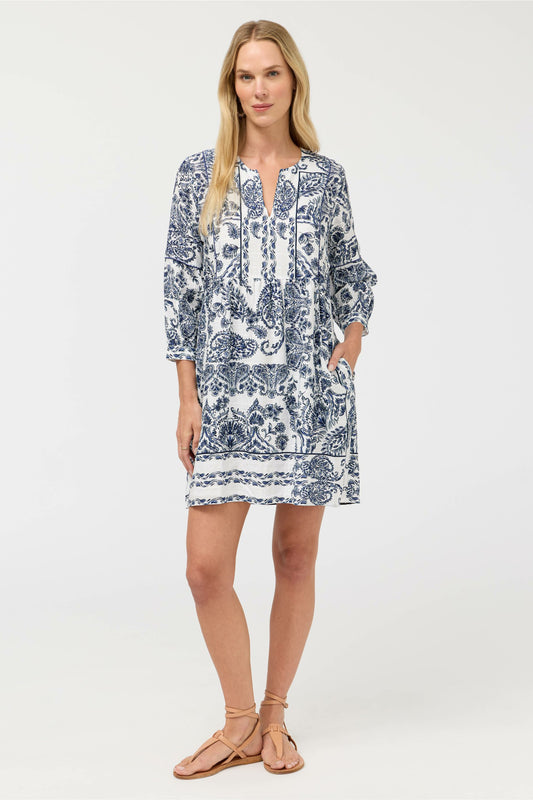PIPED YOKE TIERED DRESS
